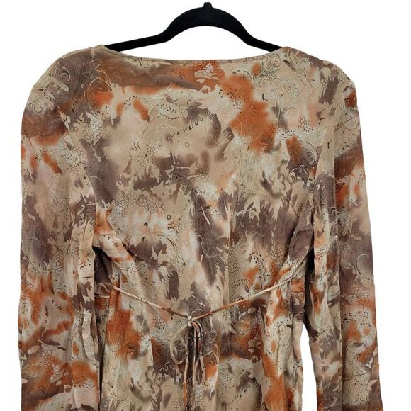 90s Top Boho Country V-neck Tie Back Waist Sheer Long Sleeve Burnt Paisley Sz M - Picture 7 of 9